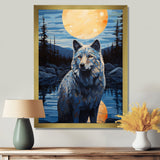 White Wolf Under The Full Moon By The Forest River Retro - Wolf Wall Decor