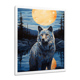 White Wolf Under The Full Moon By The Forest River Retro - Wolf Wall Decor