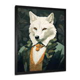 Stylish White Wolf In Green Suit - White Wolf Wall Art
