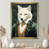 Stylish White Wolf In Green Suit - White Wolf Wall Art