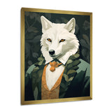 Stylish White Wolf In Green Suit - White Wolf Wall Art