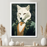 Stylish White Wolf In Green Suit - White Wolf Wall Art