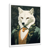 Stylish White Wolf In Green Suit - White Wolf Wall Art
