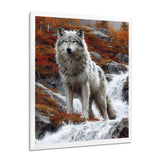 Wild Grey Wolf By Mountain River - Wolf Framed Canvas Art