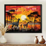 Zebra Roaming In The Savanna Under The Setting Sun - Zebra Large Canvas Wall Art