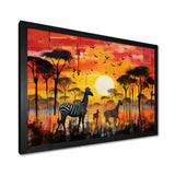 Zebra Roaming In The Savanna Under The Setting Sun - Zebra Large Canvas Wall Art