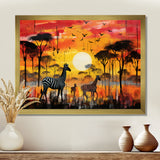 Zebra Roaming In The Savanna Under The Setting Sun - Zebra Large Canvas Wall Art