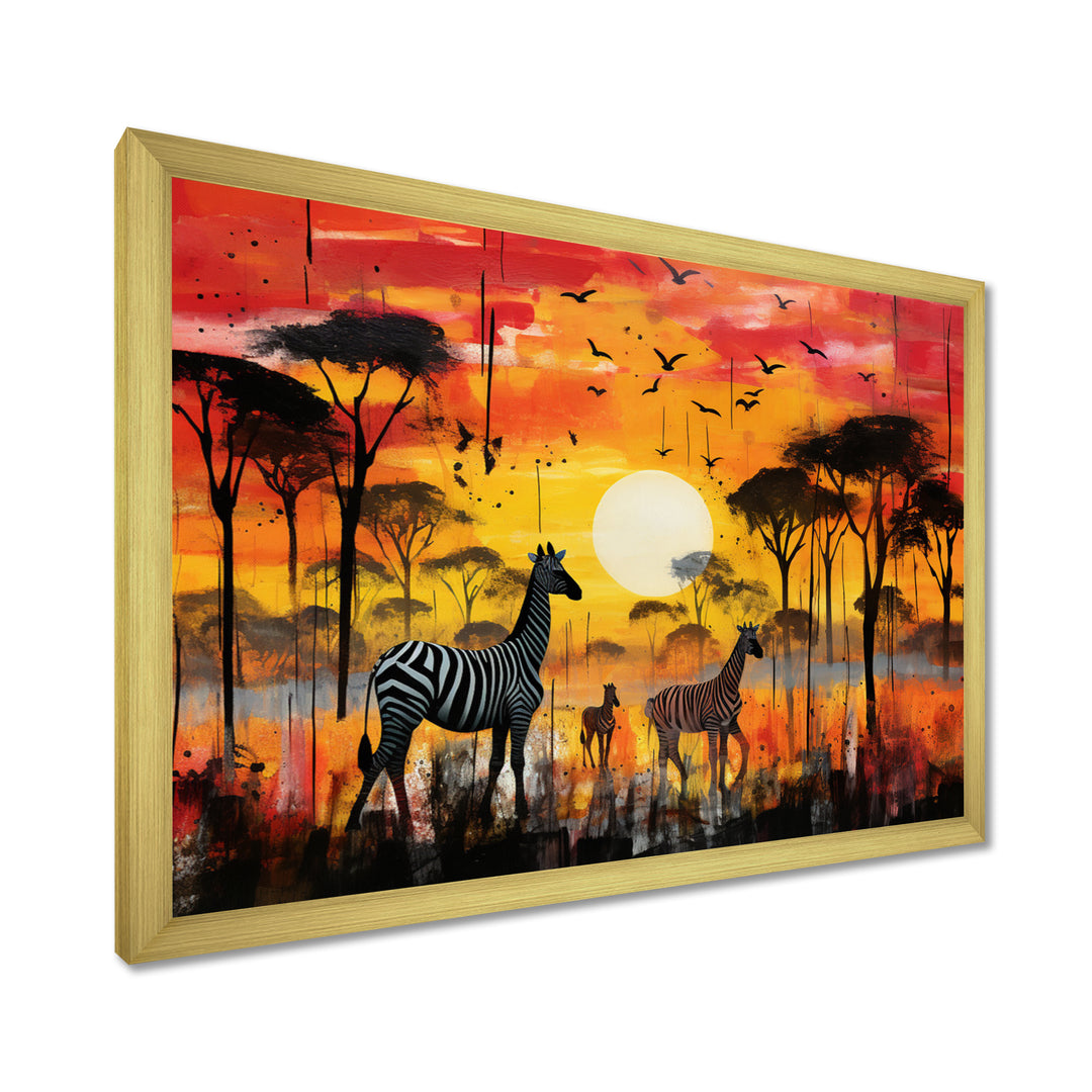 Zebra Roaming In The Savanna Under The Setting Sun - Zebra Large Canvas Wall Art