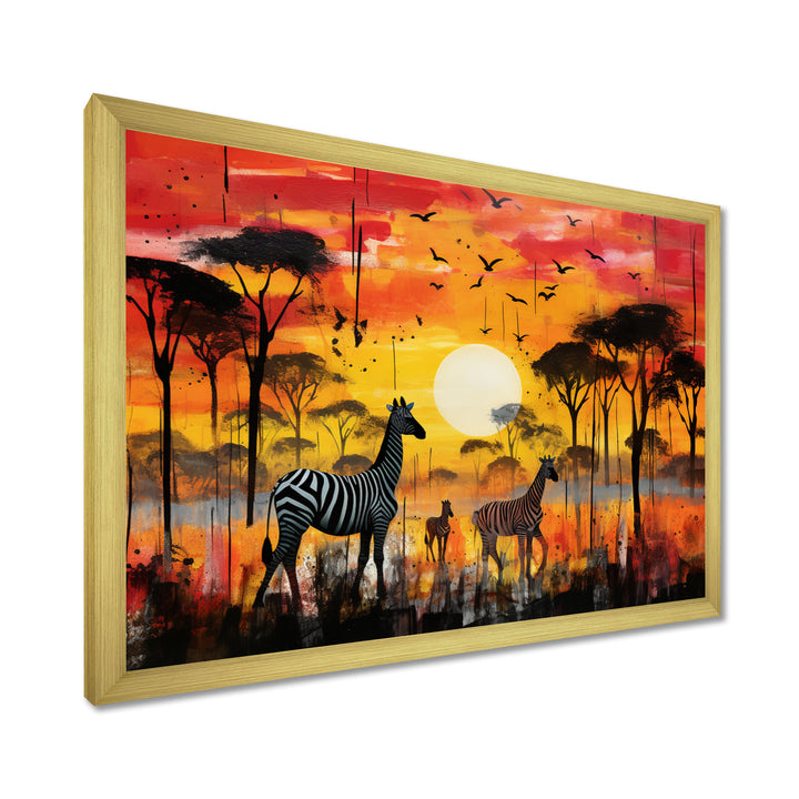 Zebra Roaming In The Savanna Under The Setting Sun - Zebra Large Canvas Wall Art