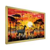 Zebra Roaming In The Savanna Under The Setting Sun - Zebra Large Canvas Wall Art