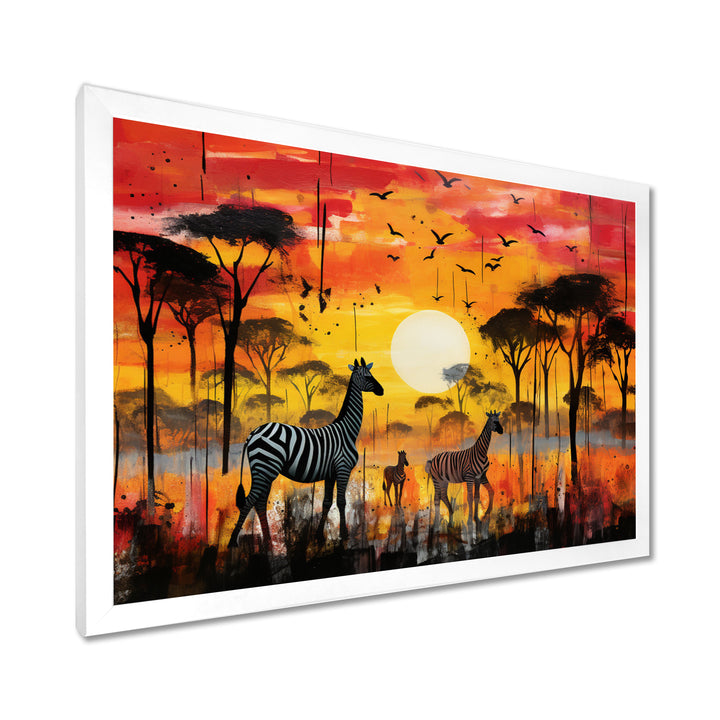 Zebra Roaming In The Savanna Under The Setting Sun - Zebra Large Canvas Wall Art