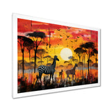 Zebra Roaming In The Savanna Under The Setting Sun - Zebra Large Canvas Wall Art