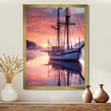 Sailboat Entering The Harbor In Sunset Mist - Boat Canvas Wall Art
