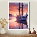 Sailboat Entering The Harbor In Sunset Mist - Boat Canvas Wall Art