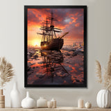 Old Boat Breaking Through The Arctic Ice River - Boat Canvas Wall Art