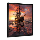 Old Boat Breaking Through The Arctic Ice River - Boat Canvas Wall Art
