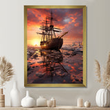 Old Boat Breaking Through The Arctic Ice River - Boat Canvas Wall Art