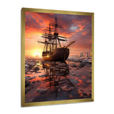 Old Boat Breaking Through The Arctic Ice River - Boat Canvas Wall Art