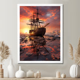 Old Boat Breaking Through The Arctic Ice River - Boat Canvas Wall Art