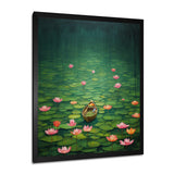 Pink Lotus River Tranquility Single Dinghy Floating - Boat Canvas Wall Art