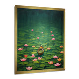Pink Lotus River Tranquility Single Dinghy Floating - Boat Canvas Wall Art