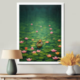 Pink Lotus River Tranquility Single Dinghy Floating - Boat Canvas Wall Art