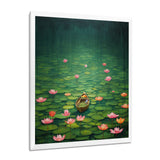 Pink Lotus River Tranquility Single Dinghy Floating - Boat Canvas Wall Art