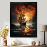 Fierce Sailboat Entering The Fjord Red Sunset - Boat Canvas Wall Art