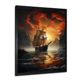 Fierce Sailboat Entering The Fjord Red Sunset - Boat Canvas Wall Art
