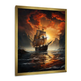 Fierce Sailboat Entering The Fjord Red Sunset - Boat Canvas Wall Art