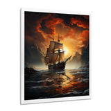 Fierce Sailboat Entering The Fjord Red Sunset - Boat Canvas Wall Art