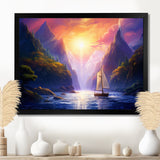 Sailboat Leaving The Fjord Harber Magical Sunset - Boat Canvas Wall Art