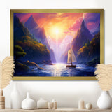 Sailboat Leaving The Fjord Harber Magical Sunset - Boat Canvas Wall Art