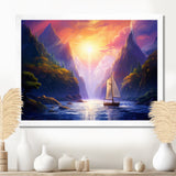 Sailboat Leaving The Fjord Harber Magical Sunset - Boat Canvas Wall Art