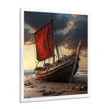 Coastal Quietness Red Sailboat Stranded On Desert Beach - Boat Canvas Wall Art