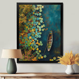 Dinghy Floating Of Autumn Lake - Boat Canvas Wall Art