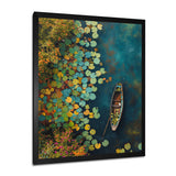 Dinghy Floating Of Autumn Lake - Boat Canvas Wall Art
