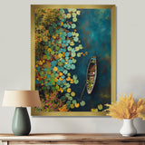 Dinghy Floating Of Autumn Lake - Boat Canvas Wall Art