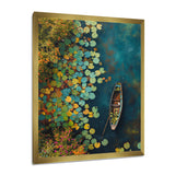 Dinghy Floating Of Autumn Lake - Boat Canvas Wall Art