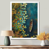 Dinghy Floating Of Autumn Lake - Boat Canvas Wall Art