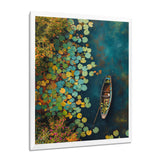 Dinghy Floating Of Autumn Lake - Boat Canvas Wall Art