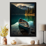 Canoe On Blue Forest Mountain Lake - Boat Canvas Wall Art