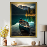 Canoe On Blue Forest Mountain Lake - Boat Canvas Wall Art