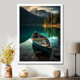 Canoe On Blue Forest Mountain Lake - Boat Canvas Wall Art