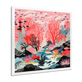 Deep Ocean Red Coral With Little Fishes Retro Illustration - Coral Wall Decor