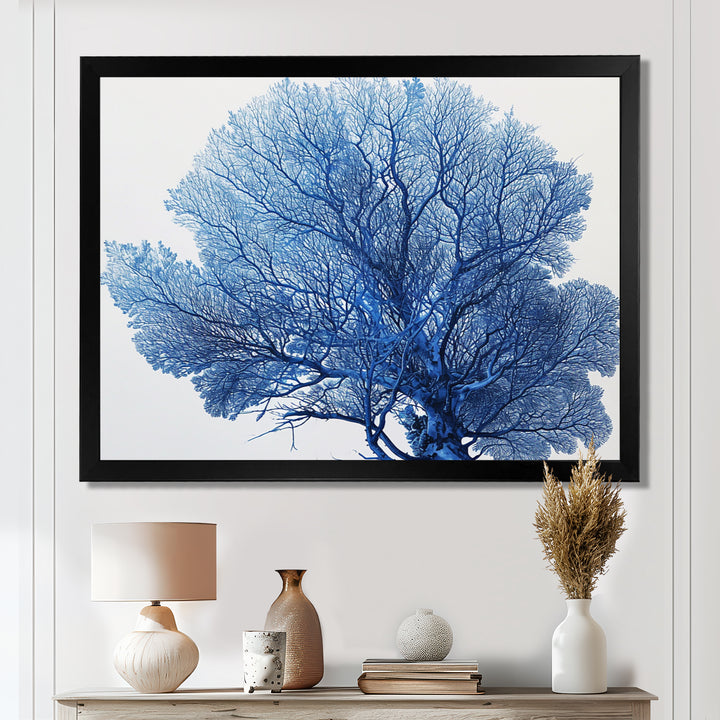 Detailed Blue Coral On White Retro Illustration - Coral Wall Decor