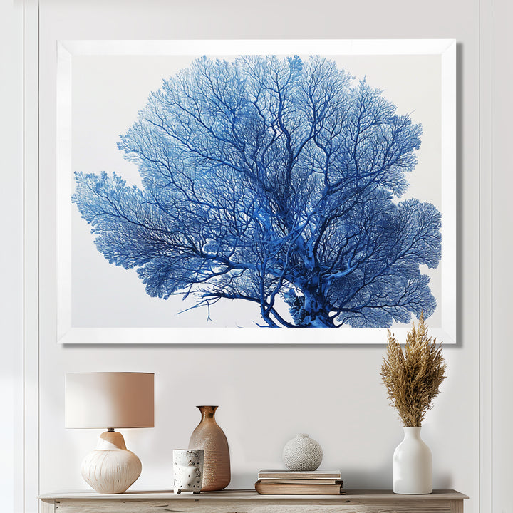 Detailed Blue Coral On White Retro Illustration - Coral Wall Decor