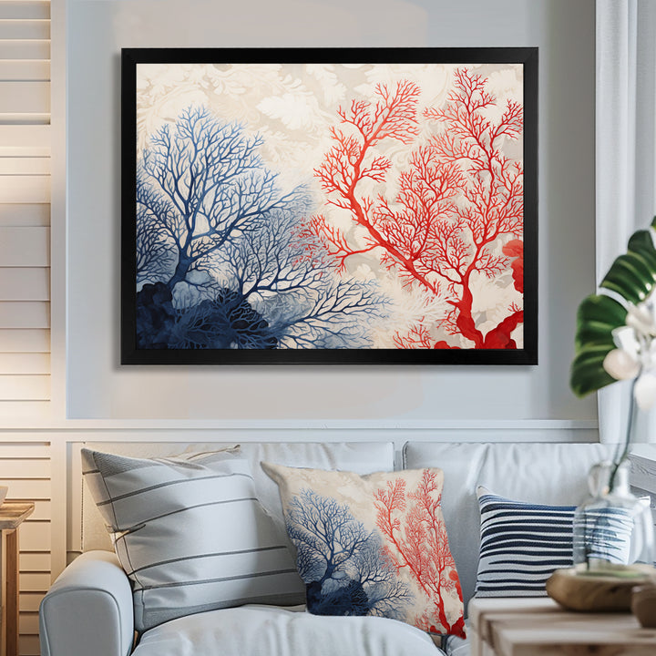 Red And Blue Deep Ocean Coral Retro Illustration - Coral Wall Art Prints