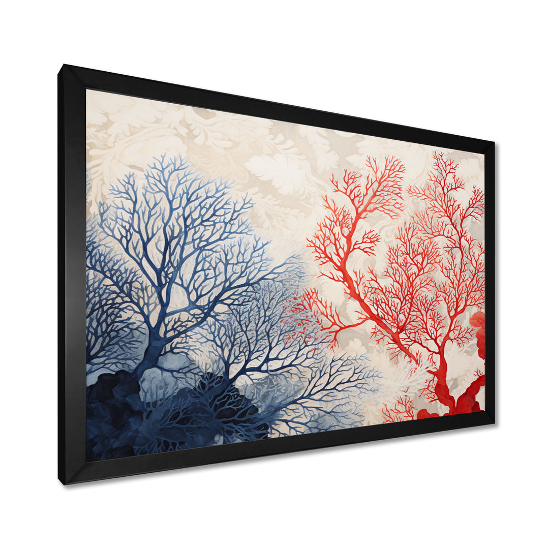 Red And Blue Deep Ocean Coral Retro Illustration - Coral Wall Art Prints