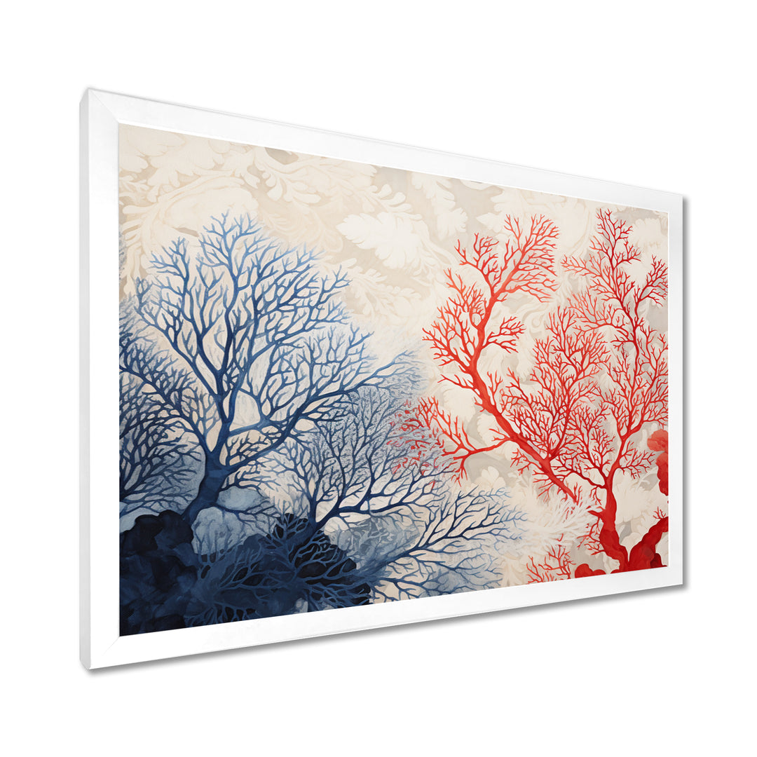 Red And Blue Deep Ocean Coral Retro Illustration - Coral Wall Art Prints